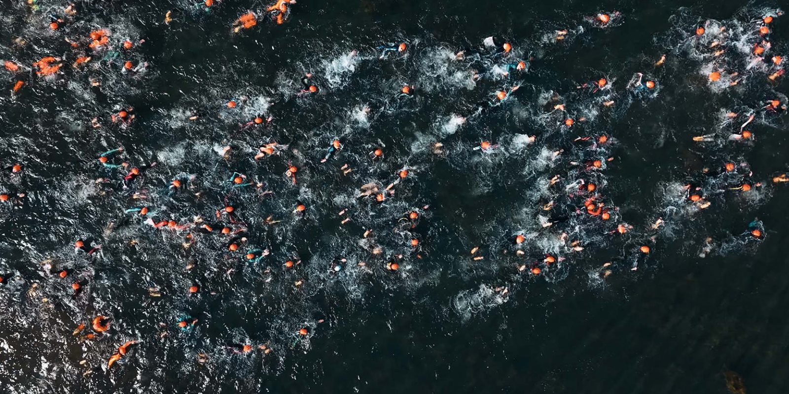 Vue aérienne des nageurs dans le lac Kir lors du Triathlon de Dijon 2025